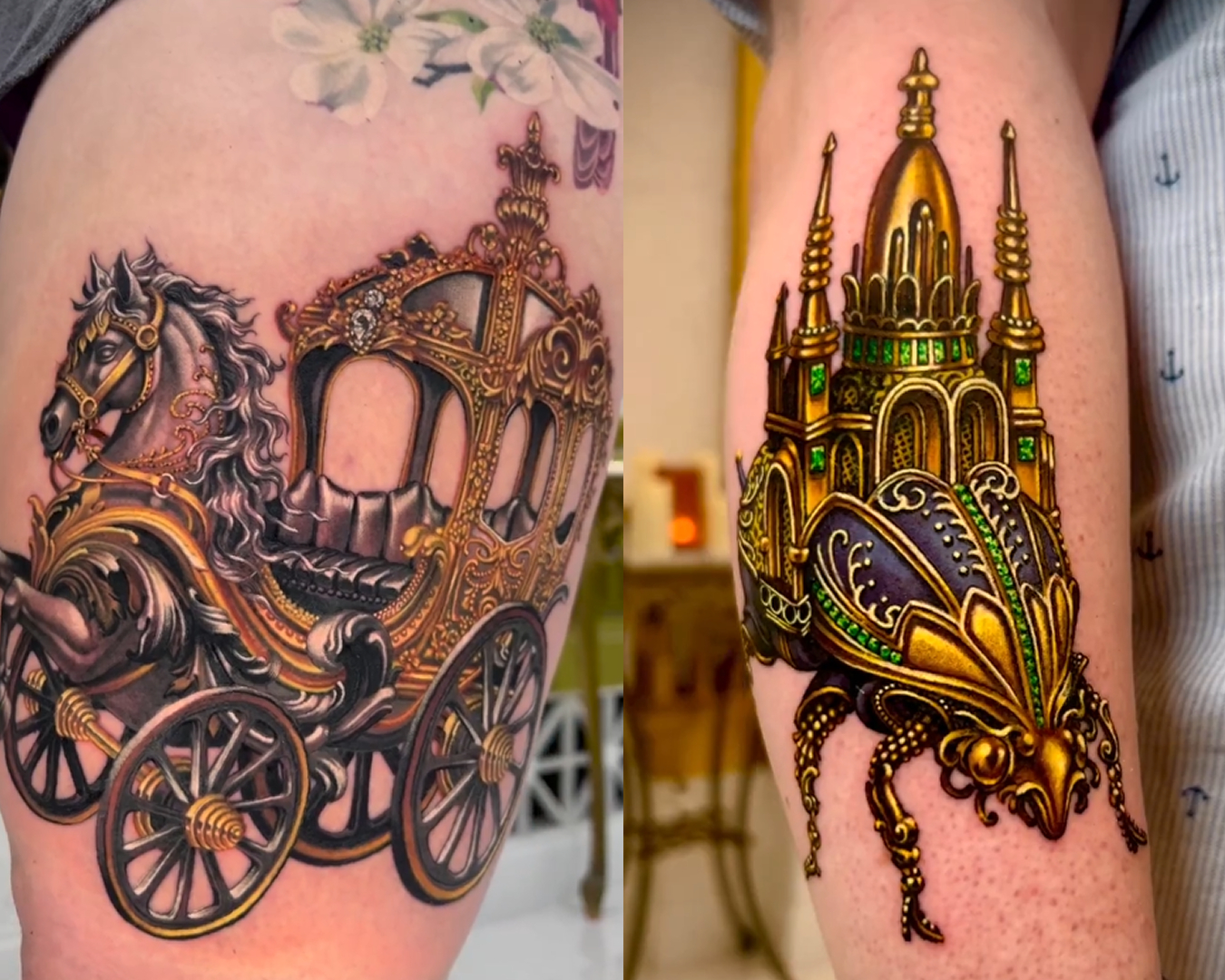 Ryan Ashley tattoo, gold horse carriage scarab palace castle Ryan Ashley tattoo, gold horse carriage scarab palace castle