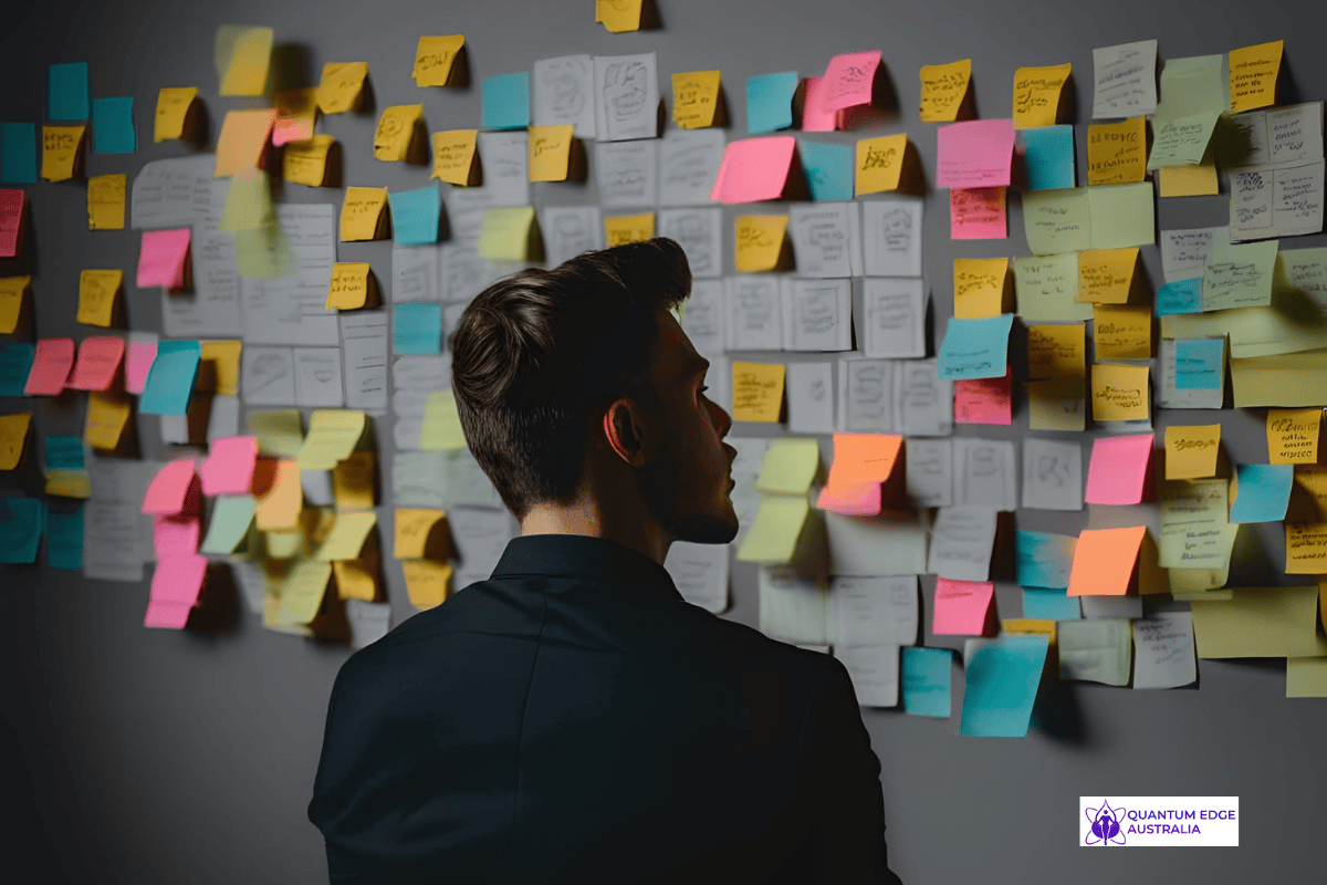 Gen-Z entrepreneur brainstorming innovative business ideas with sticky notes and mind maps Gen-Z entrepreneur brainstorming innovative business ideas with sticky notes and mind maps