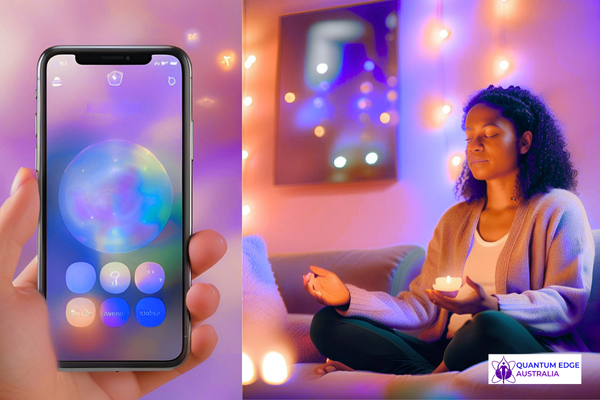 Futuristic wellness app interface analyzing user energy, moods, and spiritual blocks with personalized prompts and meditations Futuristic wellness app interface analyzing user energy, moods, and spiritual blocks with personalized prompts and meditations