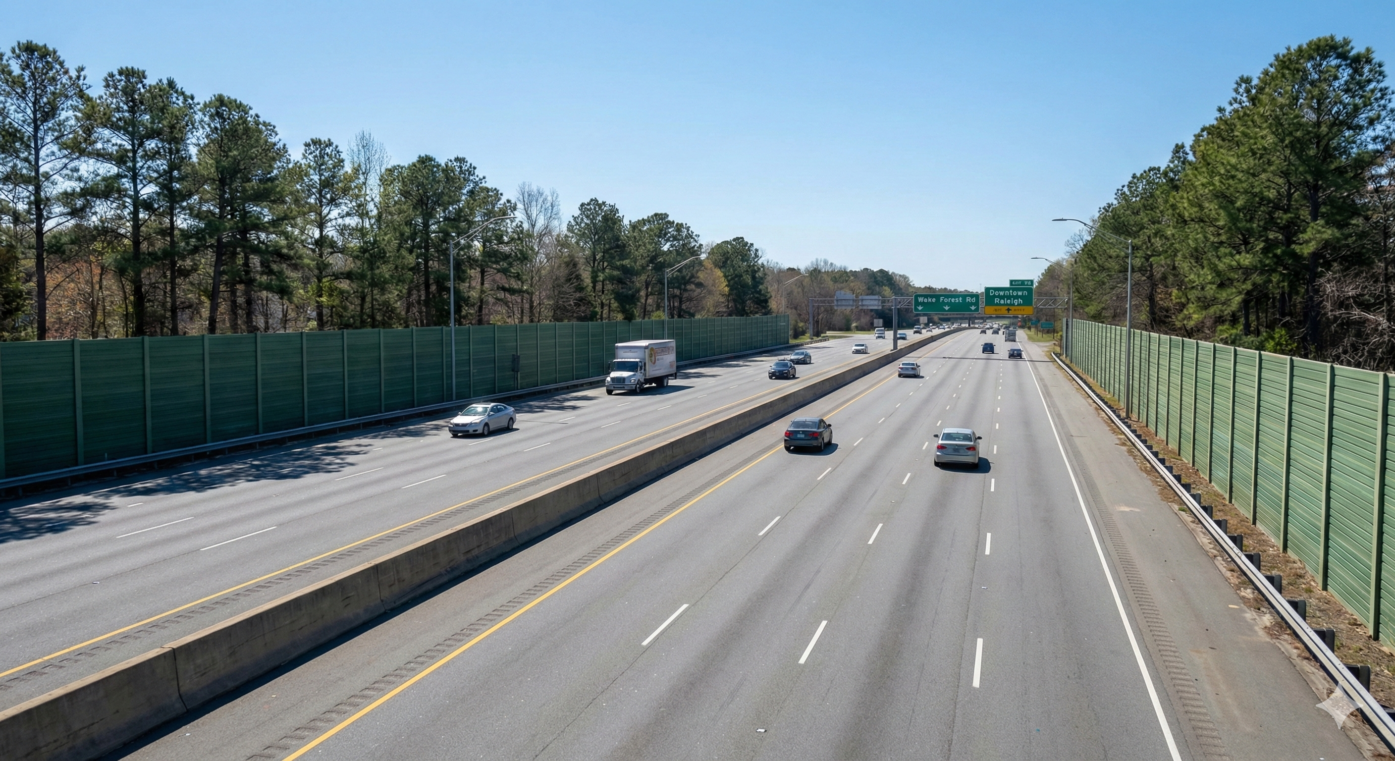 Smooth traffic flow on a Raleigh NC highway.