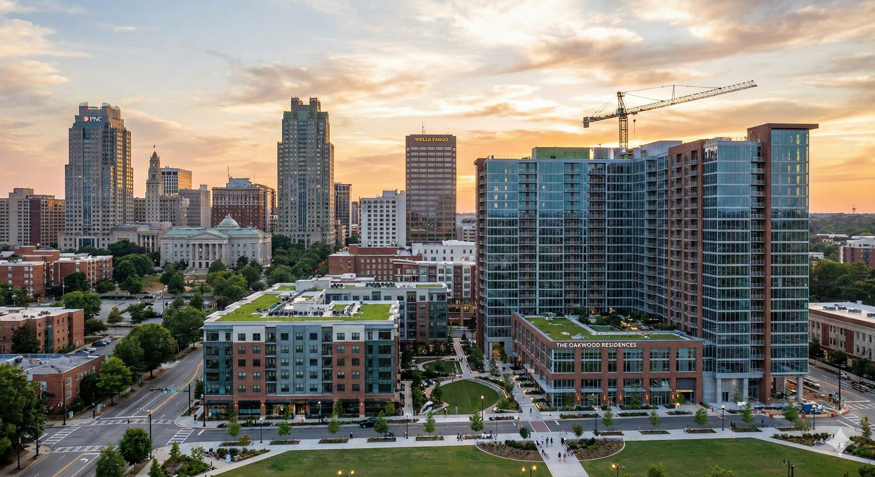 Raleigh NC skyline showing residential growth and development.”