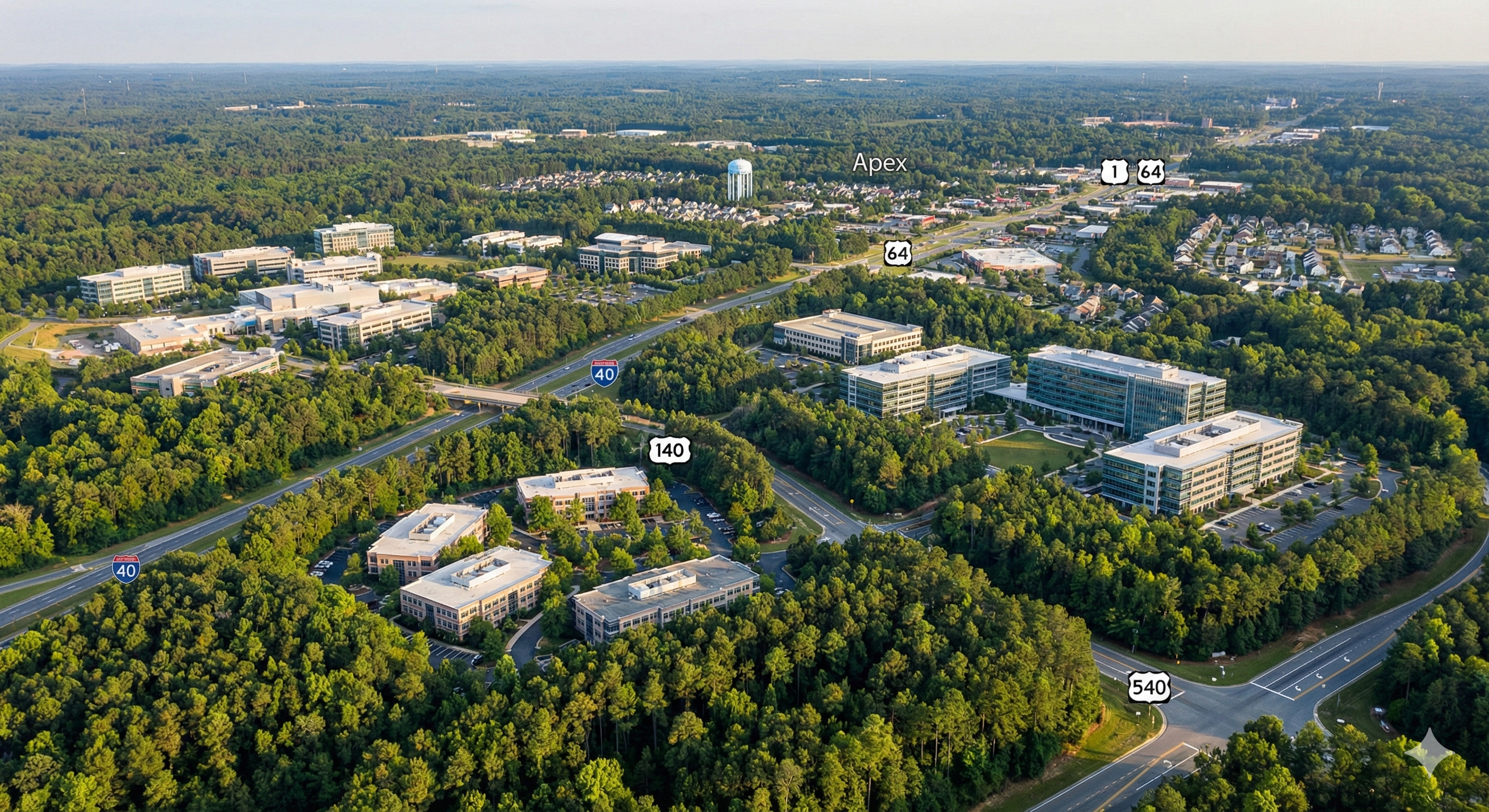 Research Triangle Park near Apex NC with major employers.