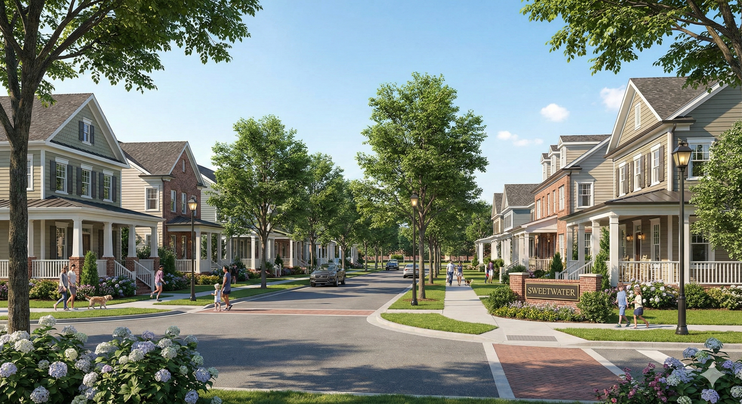 Sweetwater neighborhood in Apex NC with modern homes and walkable design.