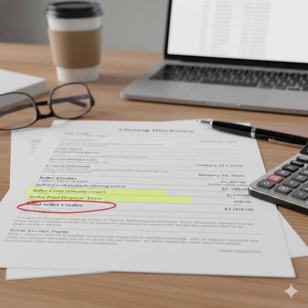 Closing cost credit shown on a Raleigh home purchase closing disclosure. Closing cost credit shown on a Raleigh home purchase closing disclosure.