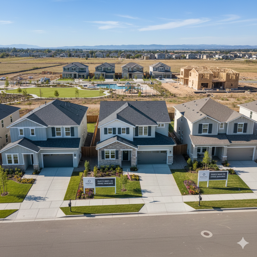 New construction neighborhood with model homes in the Raleigh Triangle.