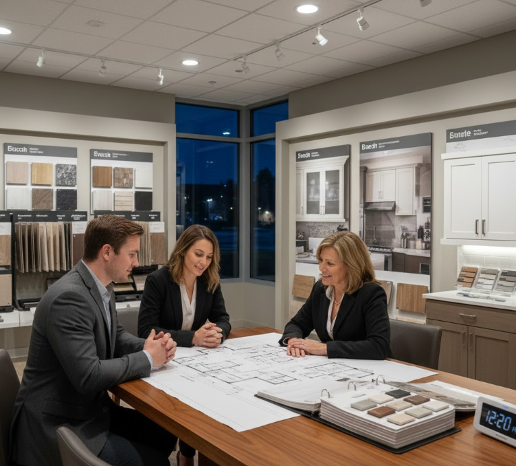 Buyer choosing floor plans for a to-be-built home in Raleigh. Buyer choosing floor plans for a to-be-built home in Raleigh.