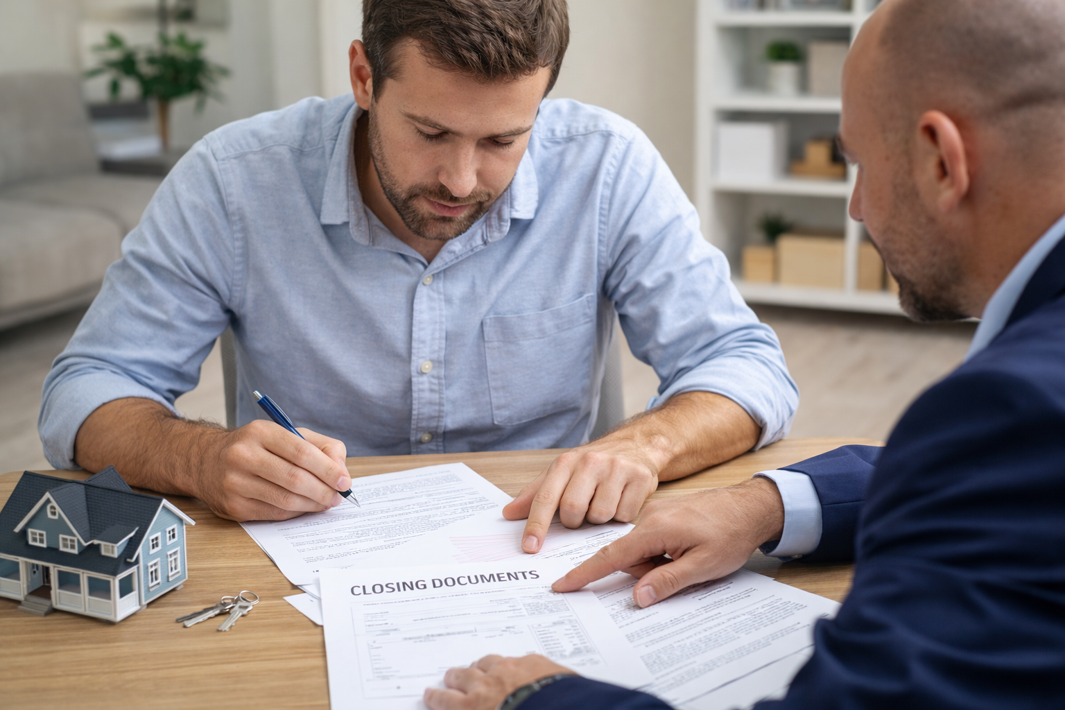 Raleigh homebuyer reviewing closing cost documents for a new construction home.