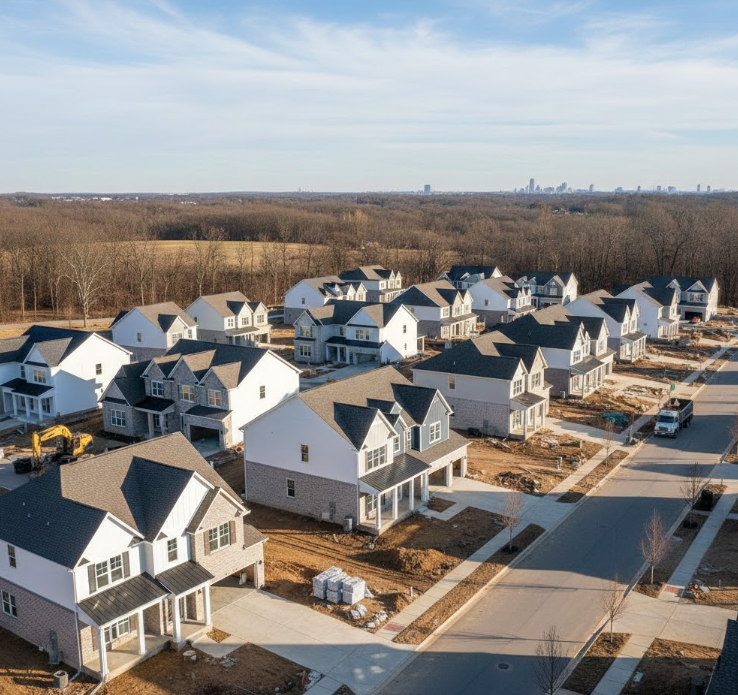 New construction homes in a Raleigh, NC neighborhood.
