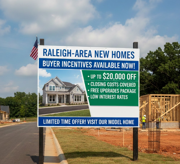 Raleigh new construction sign advertising builder lender incentives.