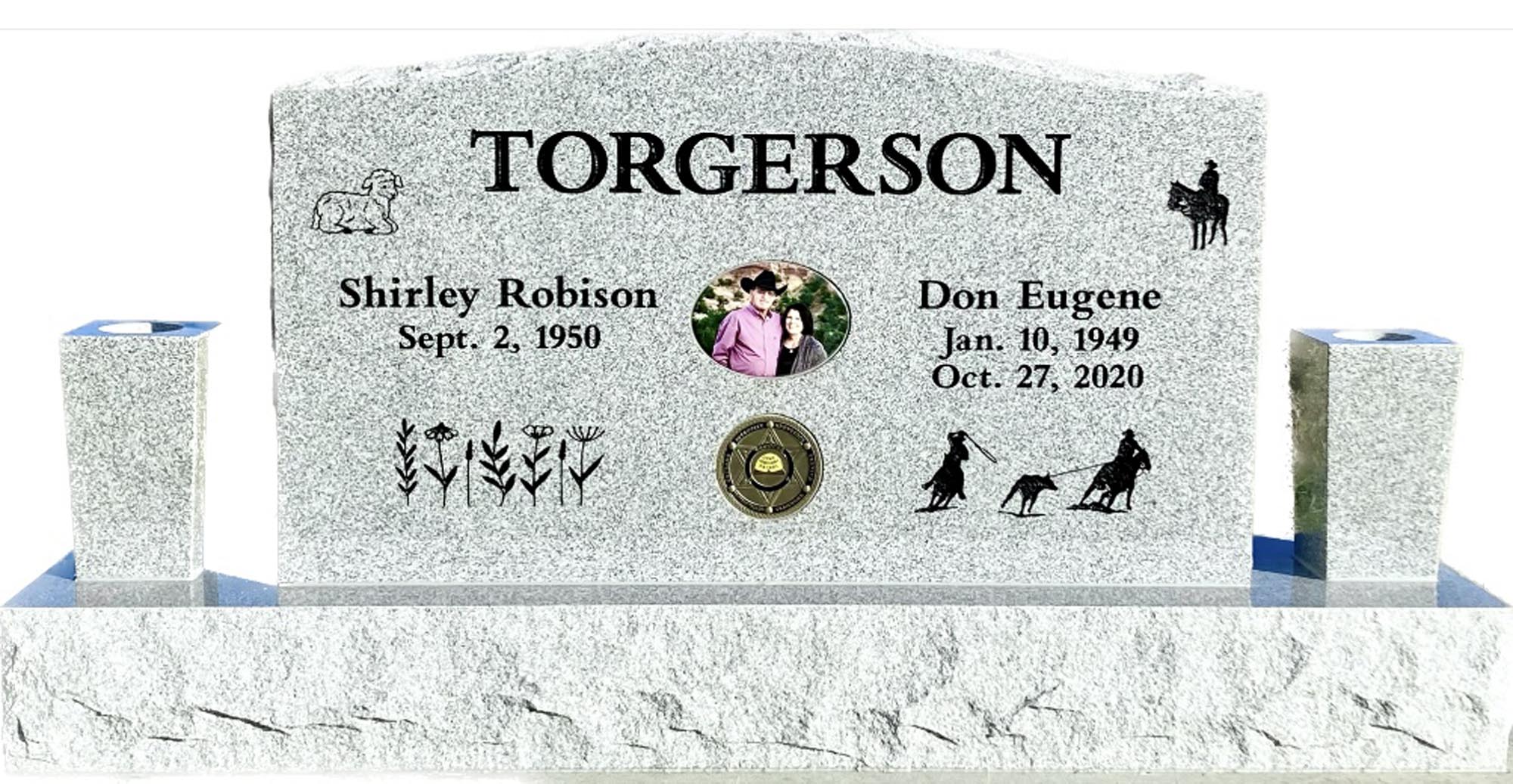 Traditional cemetery monument with polished granite finish and professional stone carving