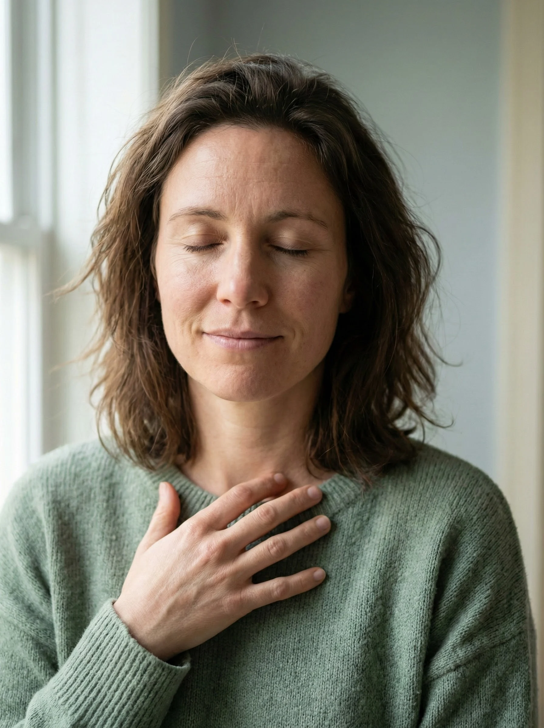 Frau atmet entspannt