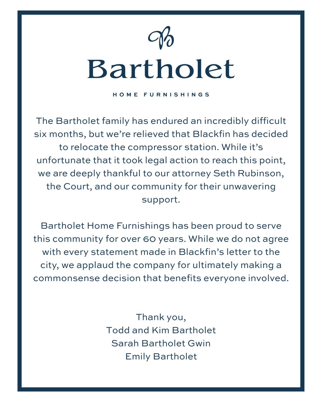 Bartholet Home Furnishings Statement