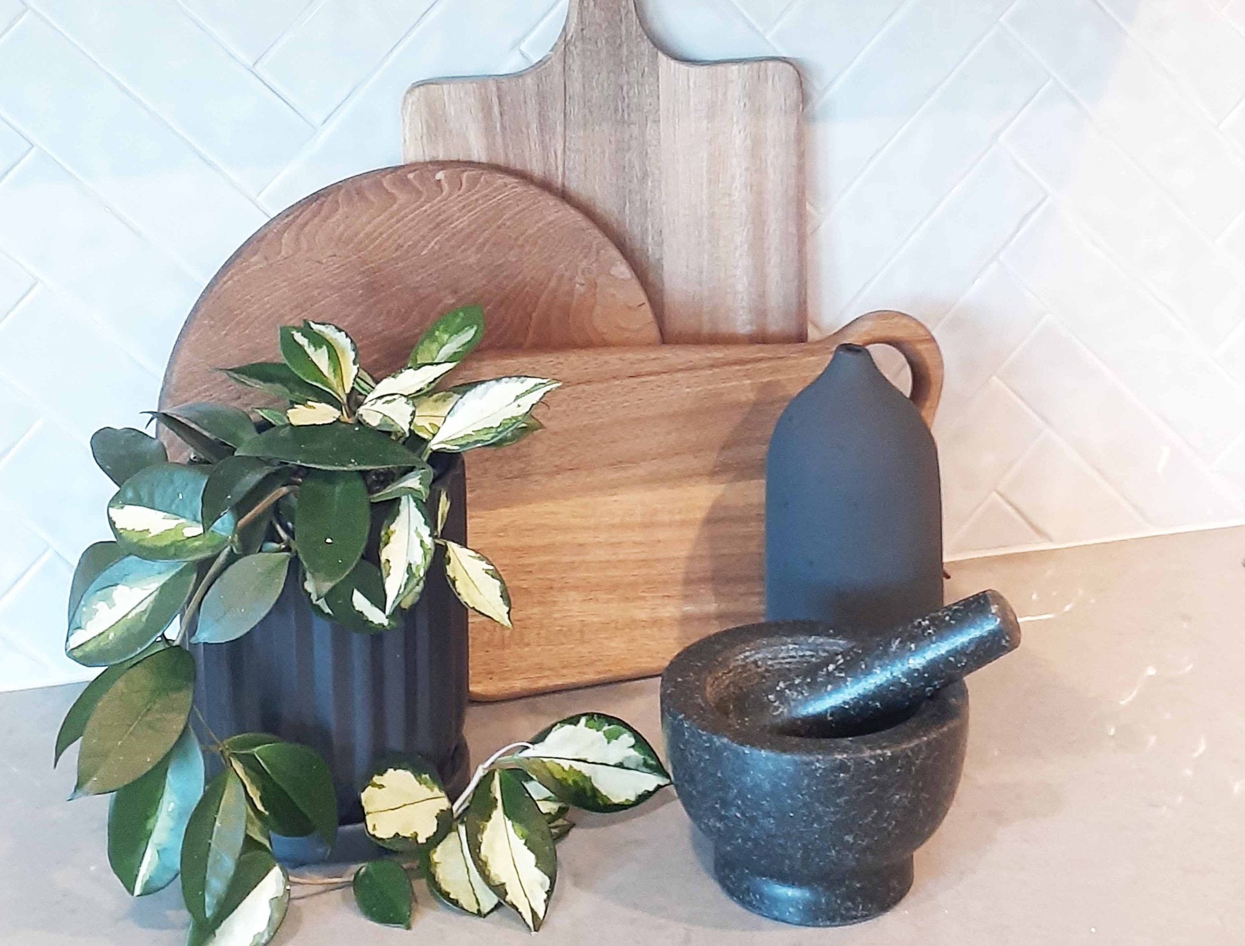 interior decorating with plants blog post, kitchen counter plant decor