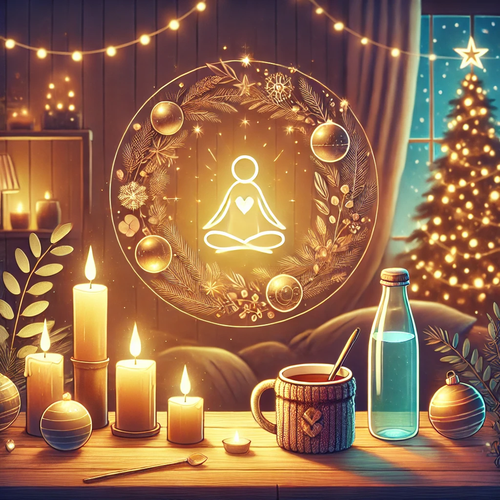 A warm, inviting illustration symbolizing simplicity and well-being, with soft, glowing holiday elements.