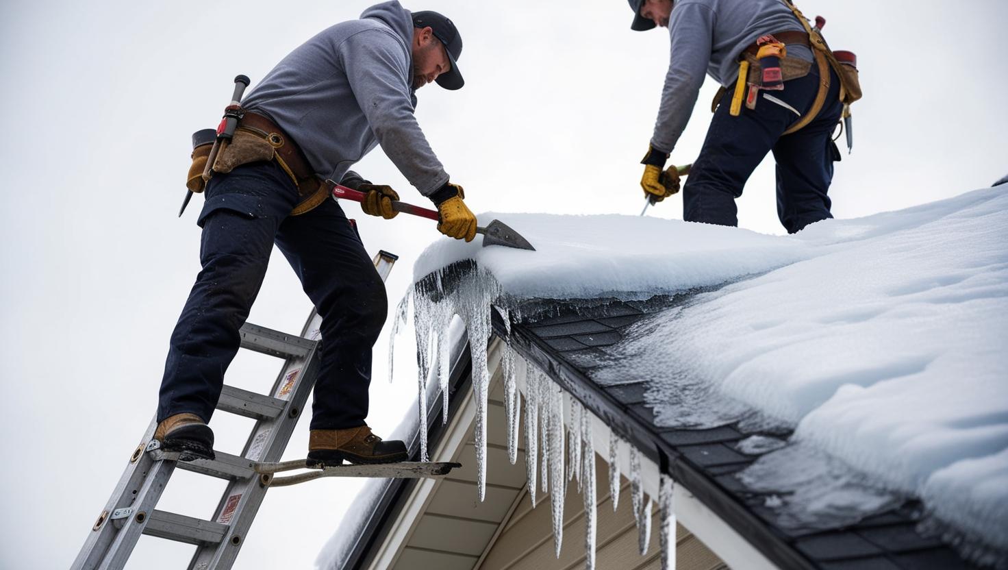 Déneigement sur un toit en pente ou plat