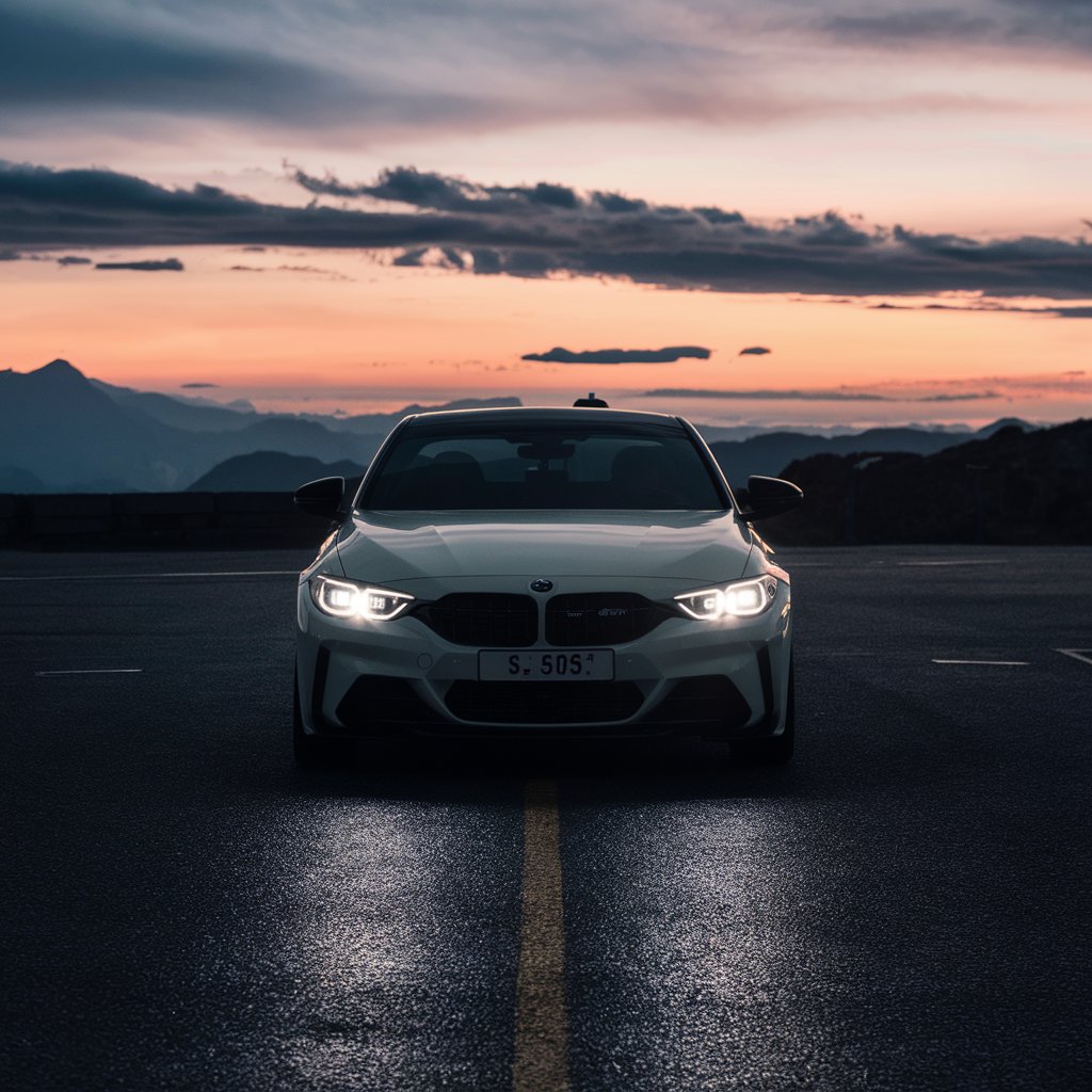 Light on car on road
