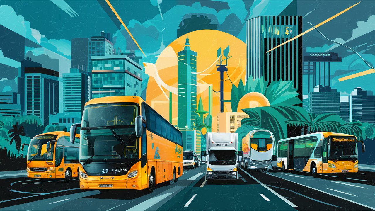 illustration with buses