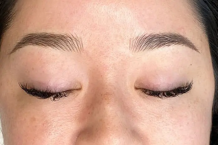 After eyebrow microblading with defined, symmetrical brows – Burbank microblading studio