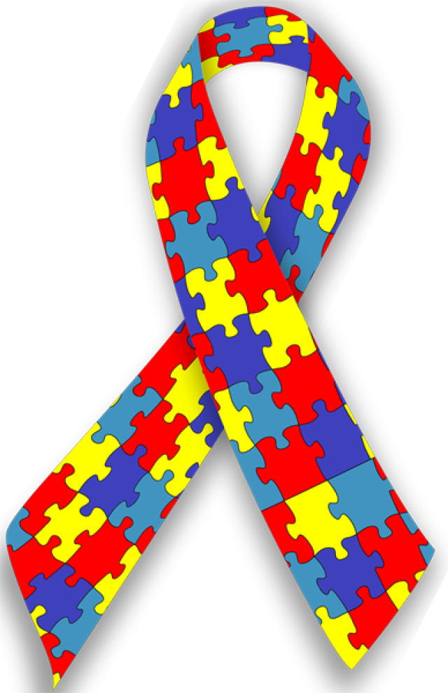 image of a ghastly "autism" ribbon showing puzzle pieces which clash violently in colour and don't even fit together