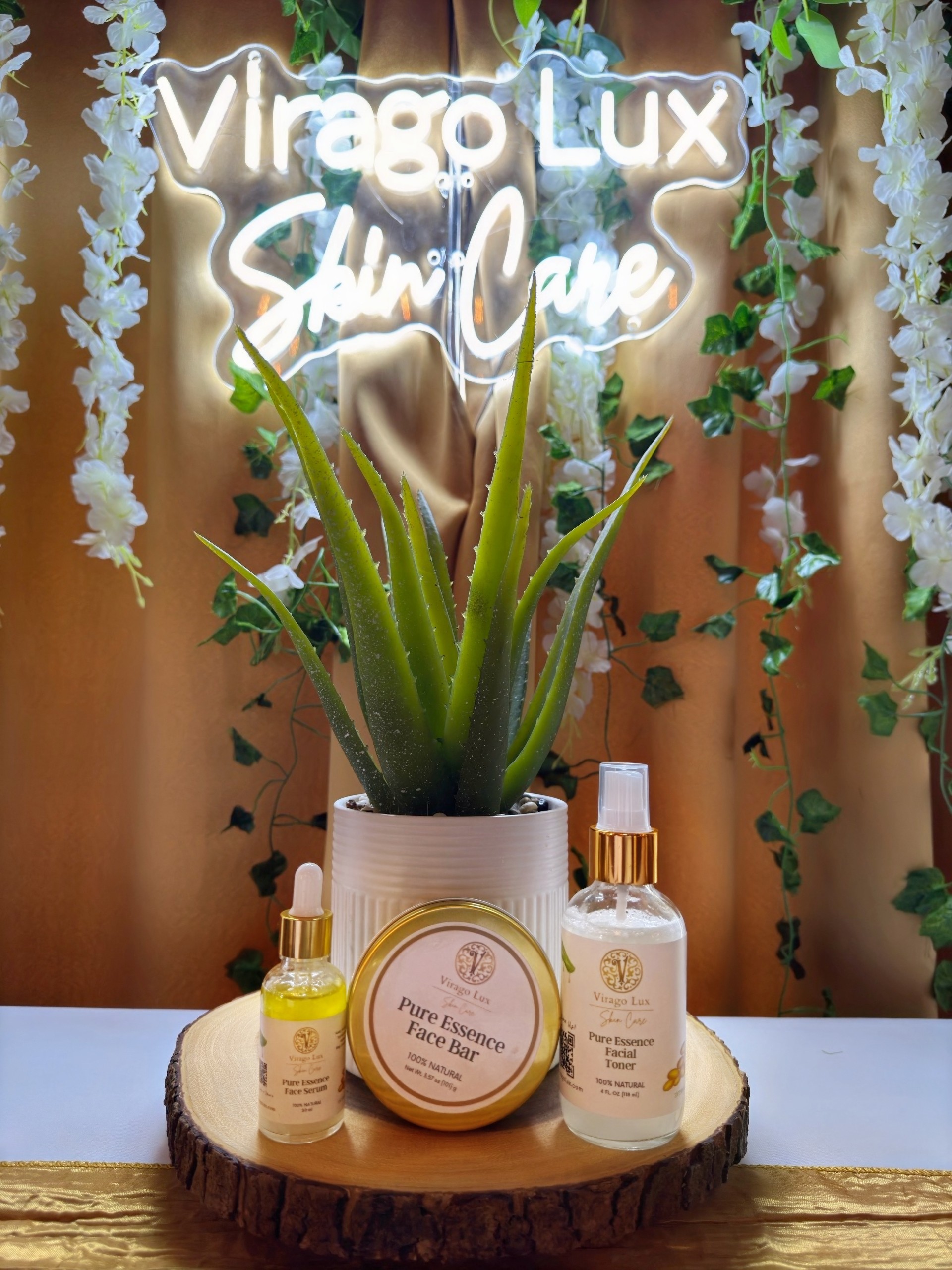 Presentation of the Pure Essence Skin Care Collection by Virago Lux with product visuals and an all-natural, glowing skincare message. Presentation of the Pure Essence Skin Care Collection by Virago Lux with product visuals and an all-natural, glowing skincare message.
