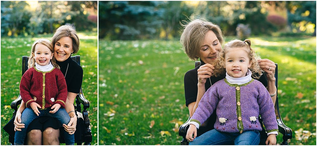 Grandmother plays with granddaughters and grandson during Edina MN photos.