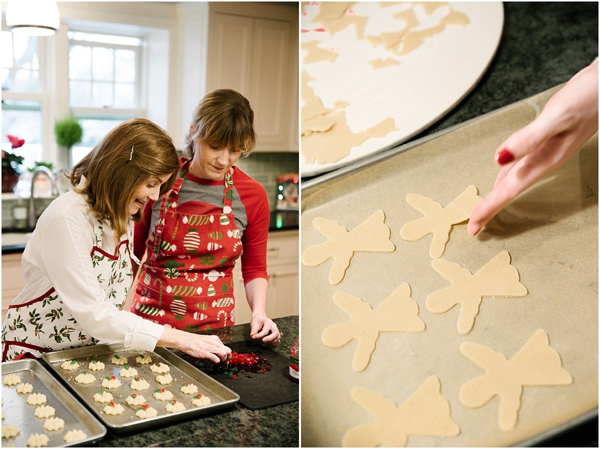 Mother and daughter form cookie dough for the holidays.