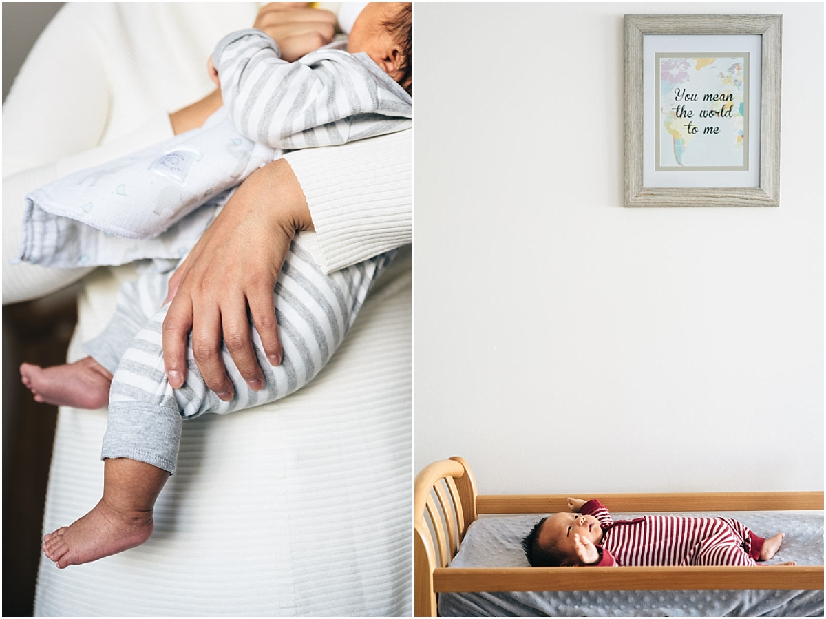 Newborn baby at home during Minnetonka in-home photography and film session.