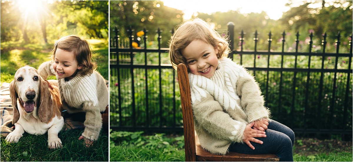 Little girl and her dog during sunset session.