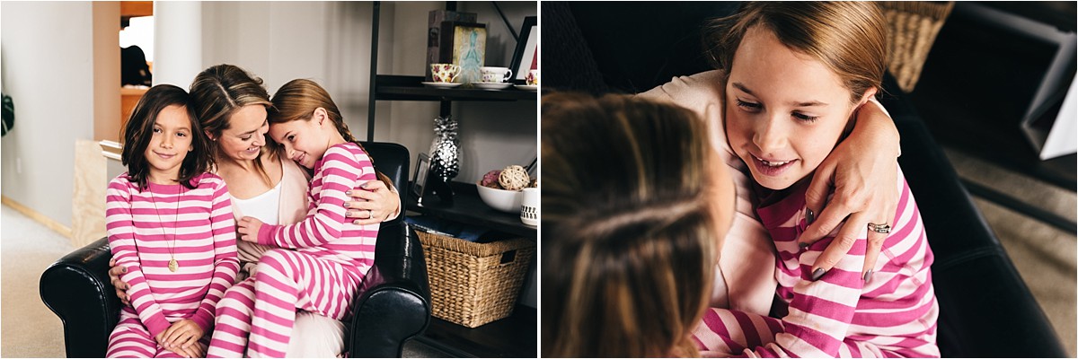 Mother and daughters sit in chair during Midwest Family Videography session.