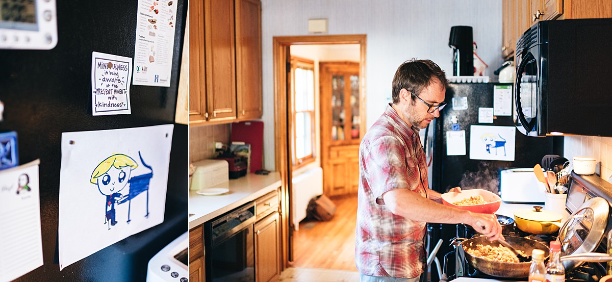 Father cooks dinner for his family.