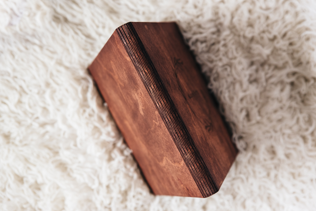 Wooden box details for meaningful photographic artwork.