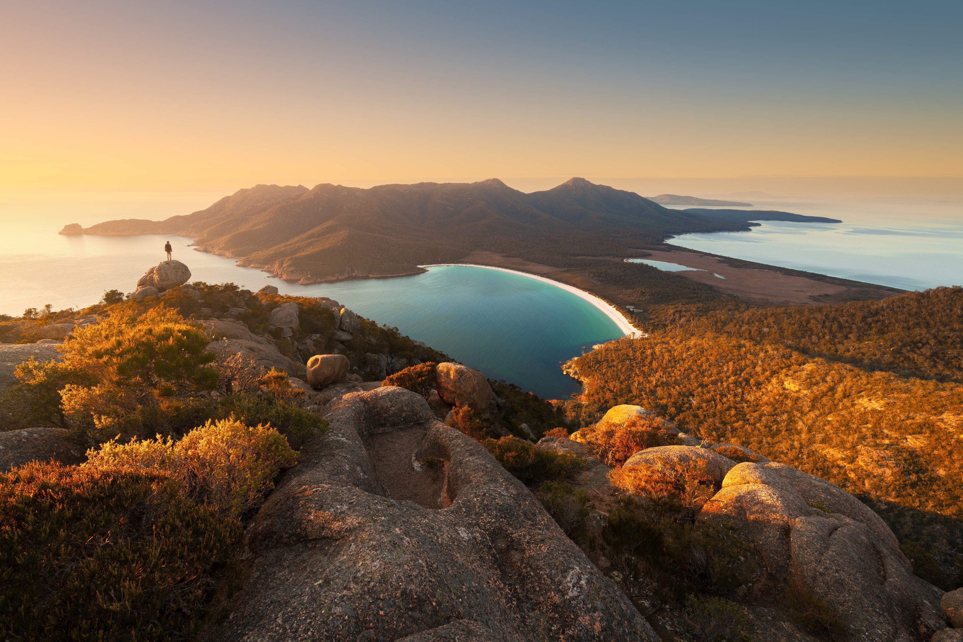 Saffire Freycinet Aerial View at Sunet at Freycinet in Tasmania Australia