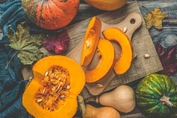 Carved up pumpkins with seeds