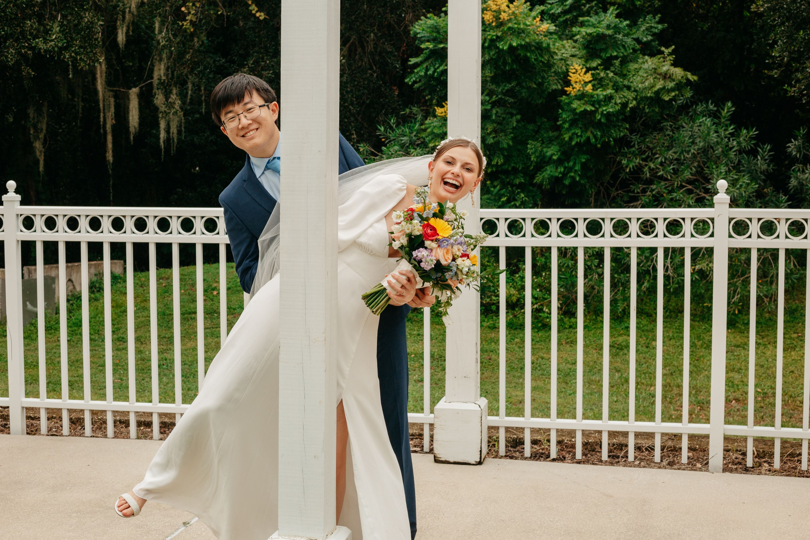 wedding couple playing around and smiling wedding couple playing around and smiling