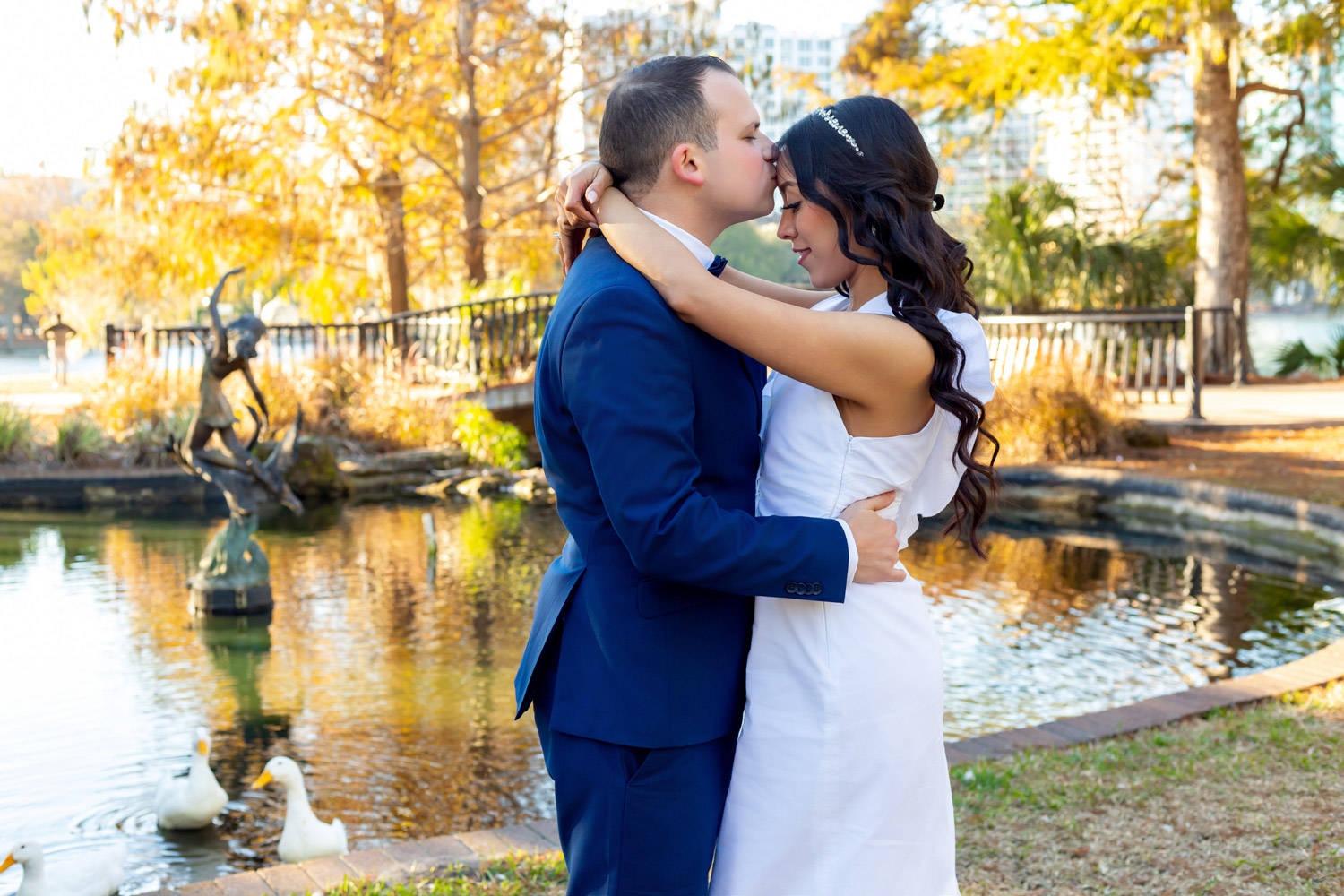 Lake Eola couple after their wedding ceremony
