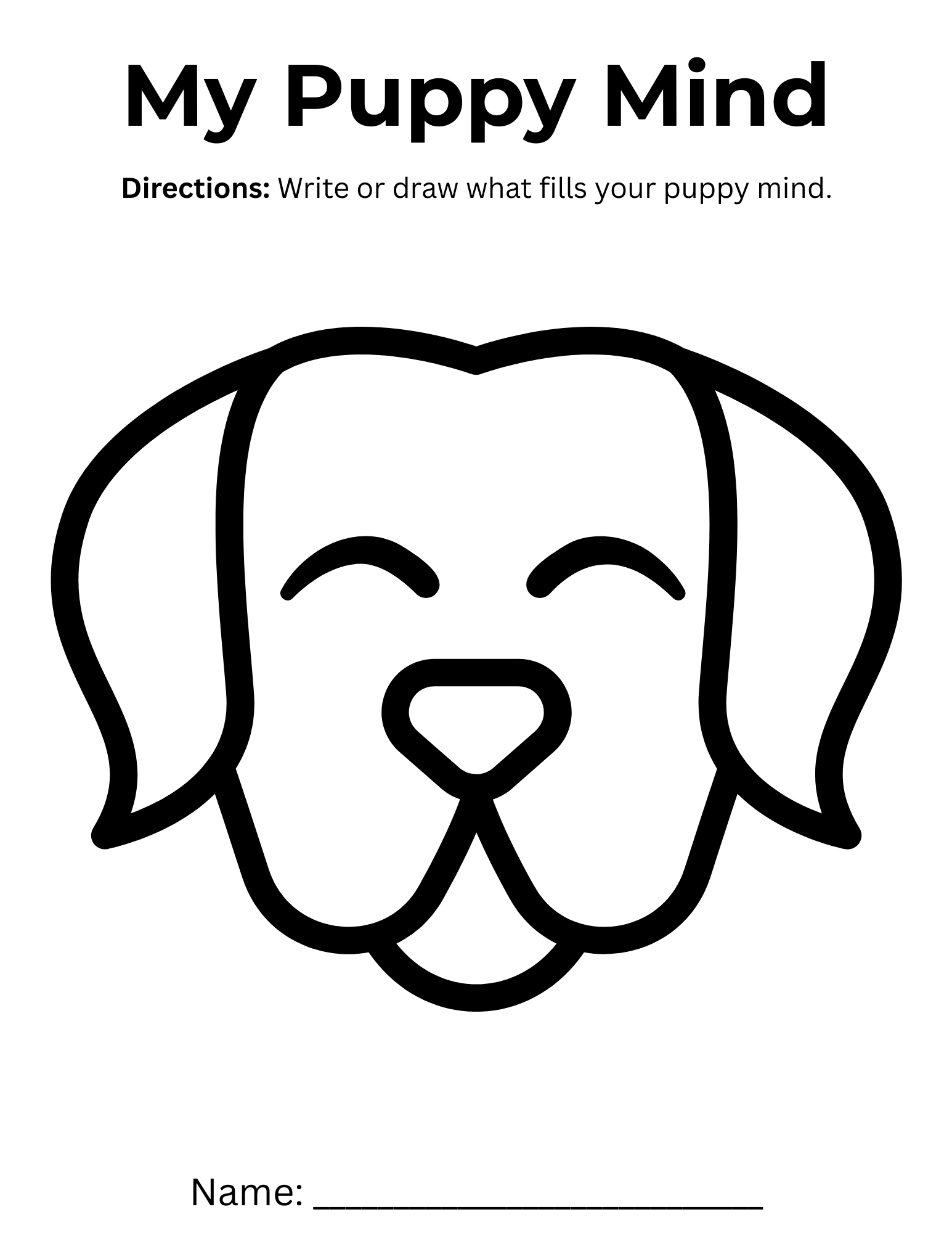 Puppy Mind handout with the picture of a puppy in the center Puppy Mind handout with the picture of a puppy in the center
