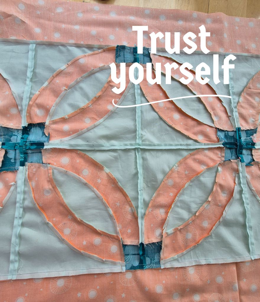 back of double wedding ring quilt showing seams back of double wedding ring quilt showing seams