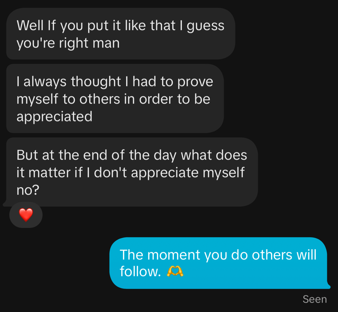 Client feedback screenshot