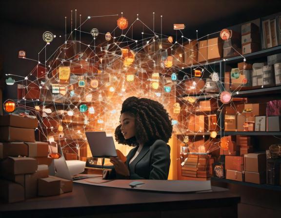 Representation of online ecommerce platforms visually appealing woman and data Representation of online ecommerce platforms visually appealing woman and data