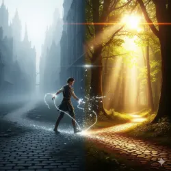 A powerful image of a single person breaking a chain or stepping off a well-worn path onto a new one. A powerful image of a single person breaking a chain or stepping off a well-worn path onto a new one.
