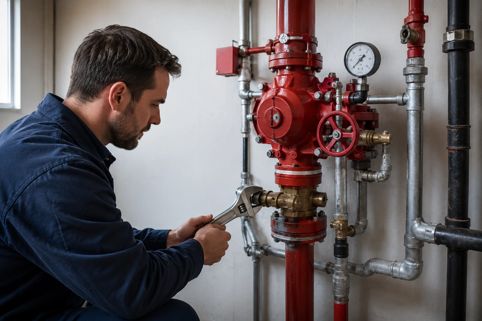 Fire sprinkler inspection Clearwater technician testing valves