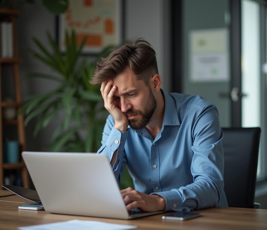 frustrated business owner at computer frustrated business owner at computer