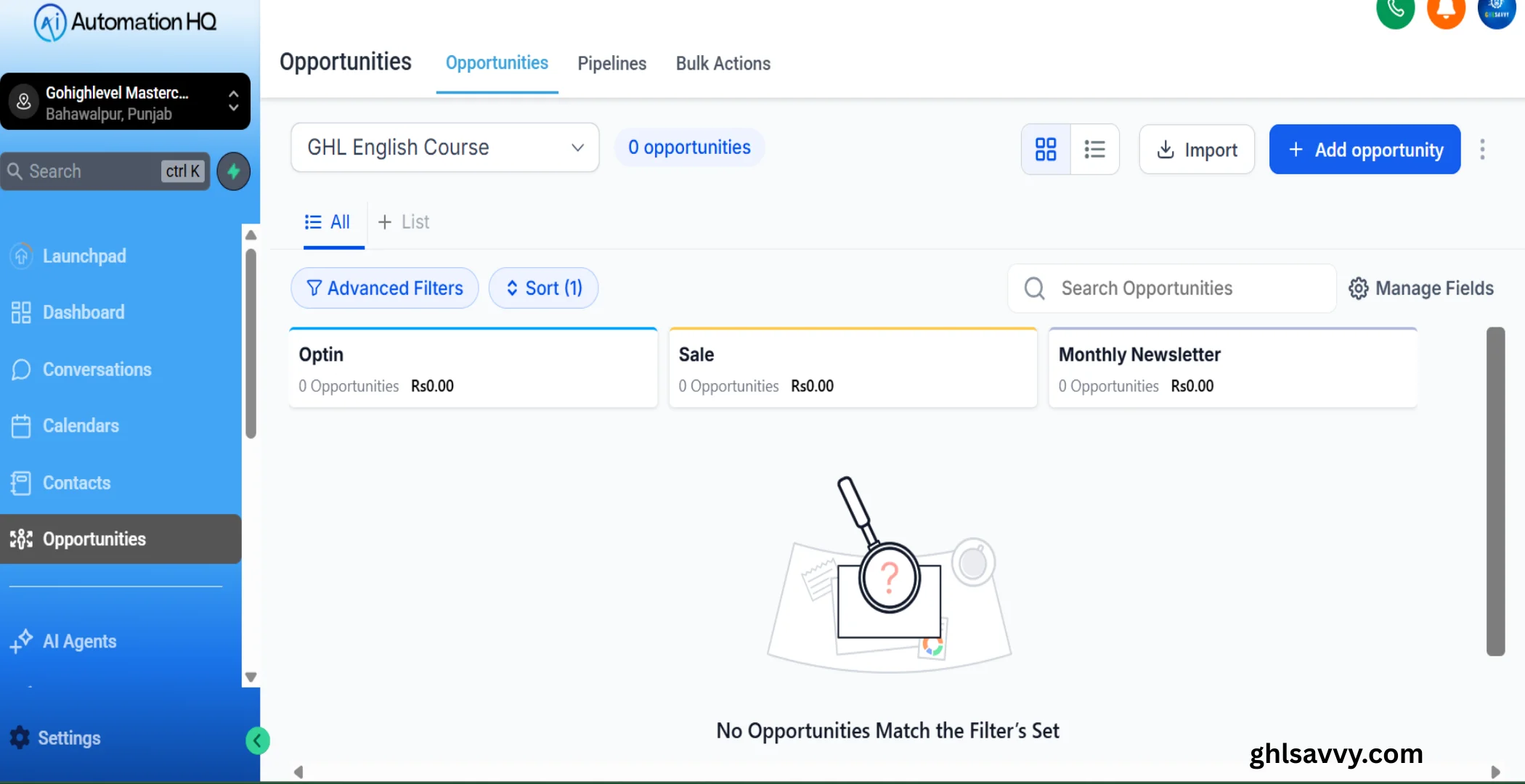 GHL Opportunities GHL Opportunities