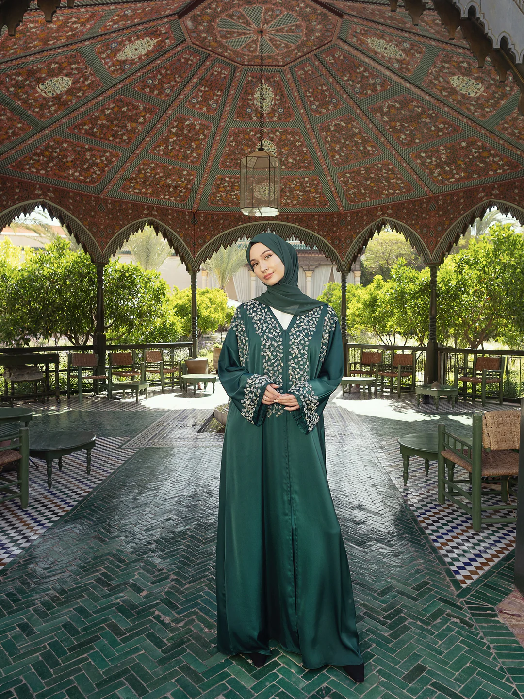 Mystic Emerald Satin Abaya full view