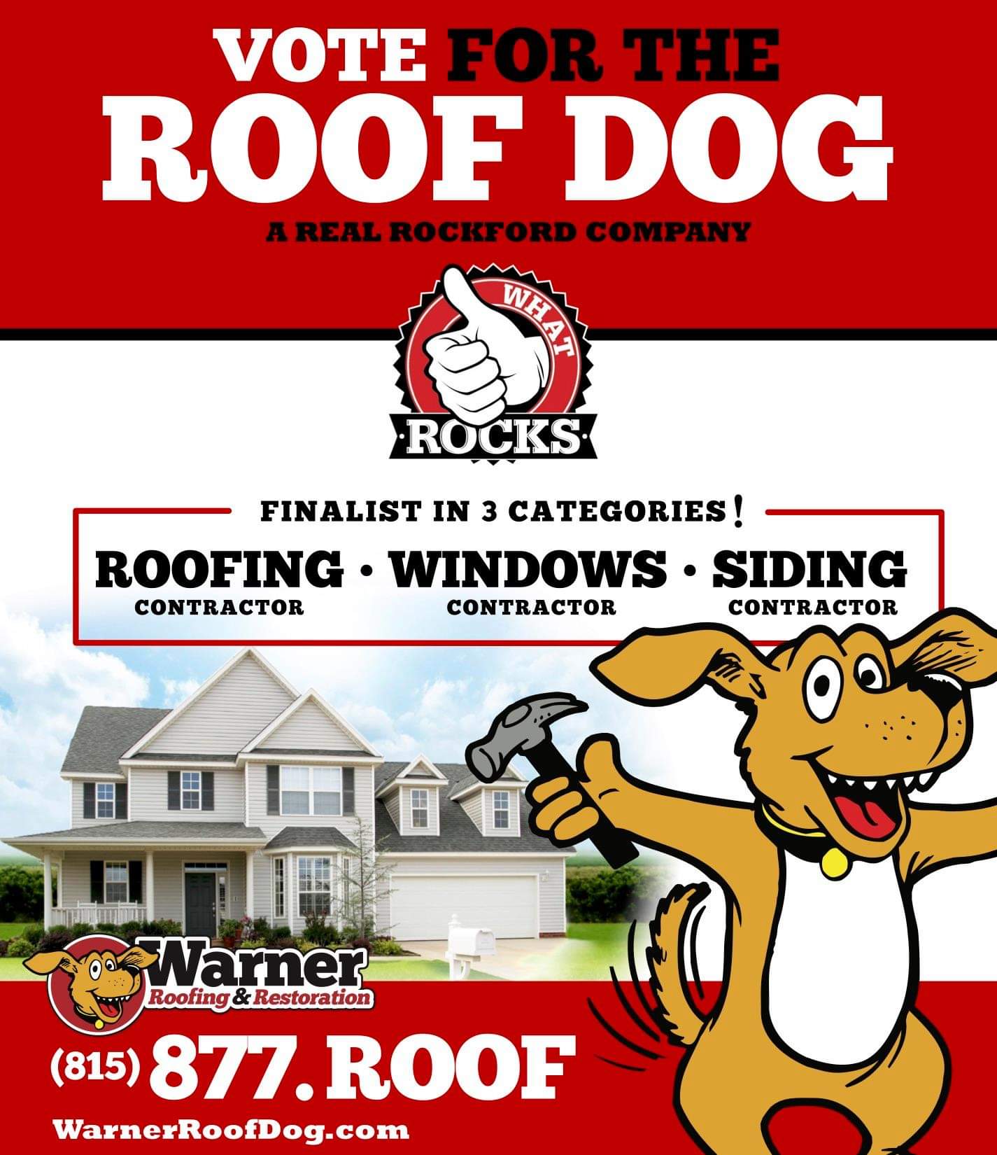 Warner Roofing & Restoration booth at the Rockford Home Show showcasing roofing, siding, and window services — What Rocks