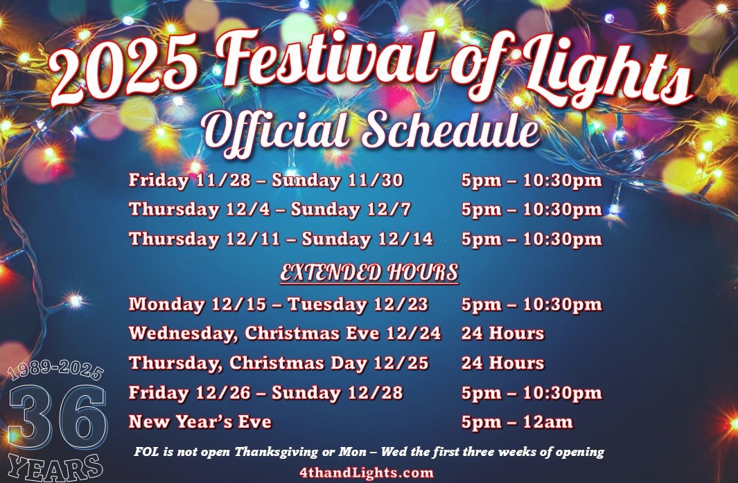 Festival of Lights 2025 sponsored in part by Warner Roofing