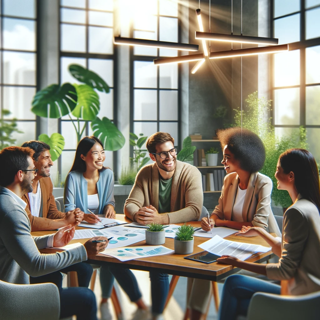 People discussing around a table