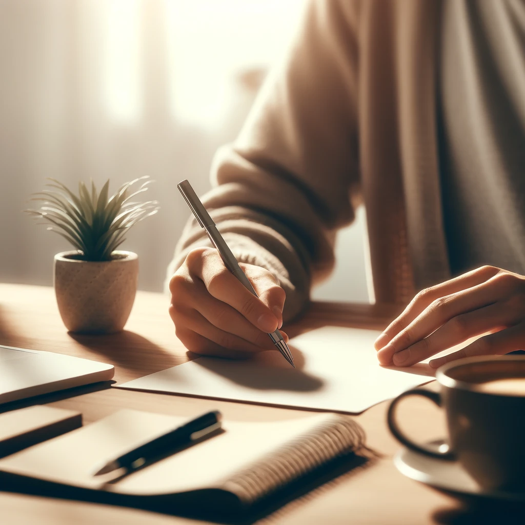 Background image of a person writing