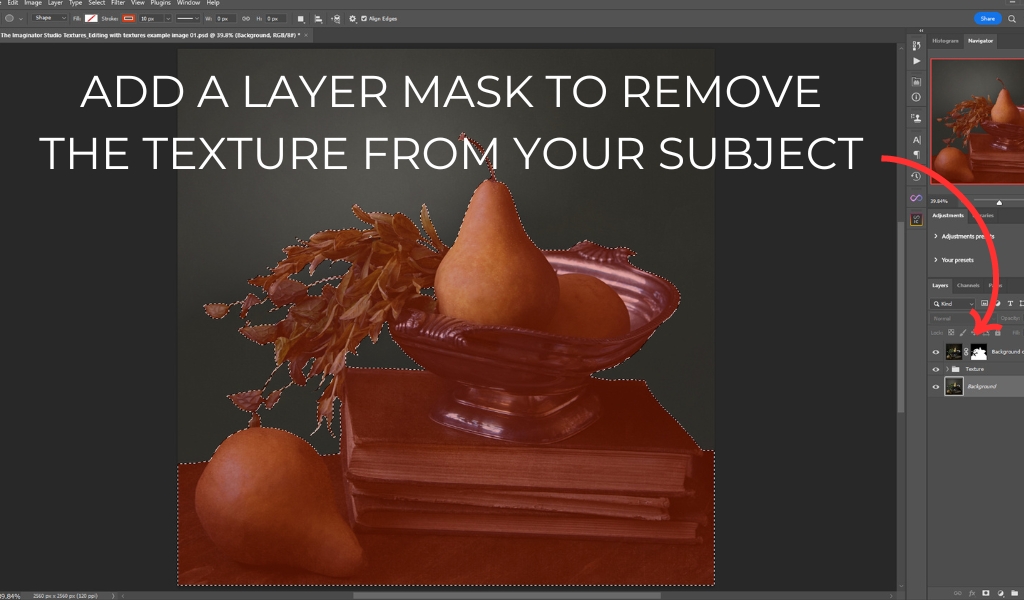 Add a layer mask to remove texture from a subject in photoshop