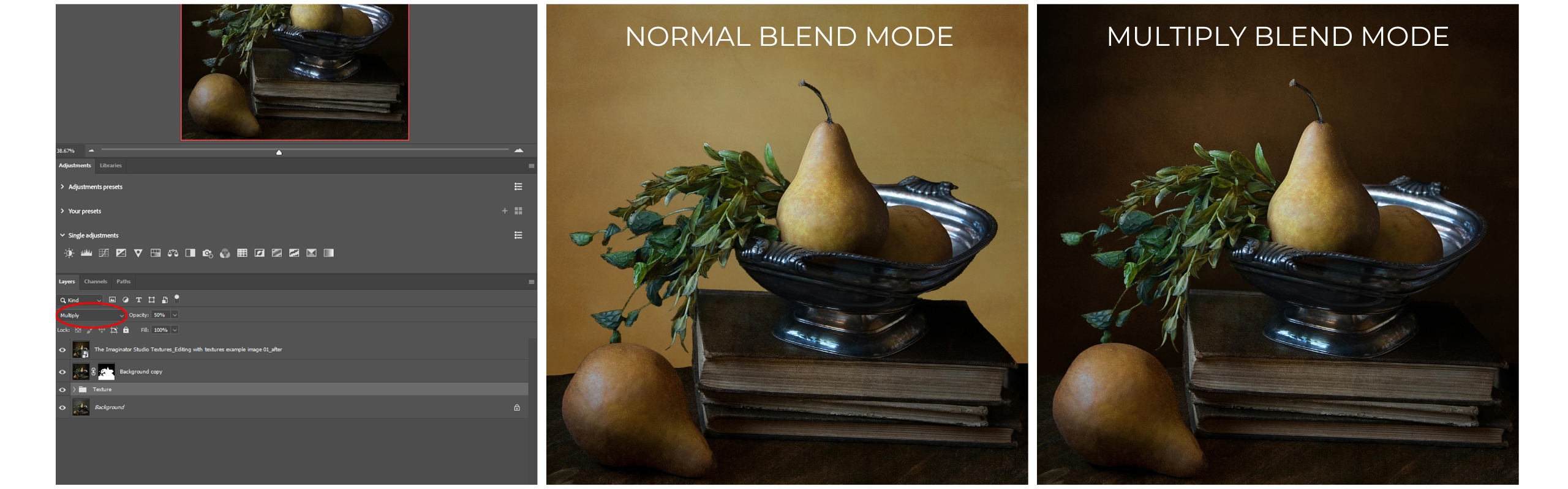 using blend modes in photoshop when adding textures to a photo